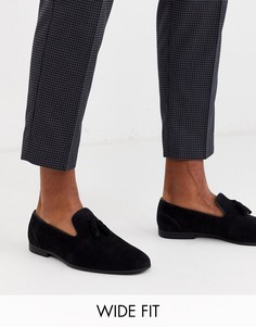 Черные лоферы из искусственной замши для широкой стопы с кисточками ASOS DESIGN-Черный