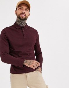 Бордовое поло из ткани пике с длинными рукавами ASOS DESIGN-Красный