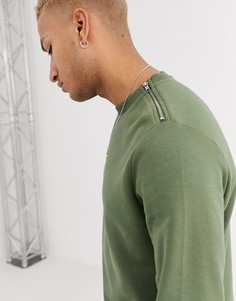 Свитшот хаки с серебристыми молниями ASOS DESIGN-Зеленый