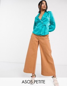 Укороченные широкие джинсы с декоративной строчкой ASOS DESIGN Petite-Коричневый