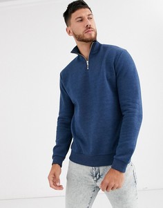 Синий меланжевый свитшот с воротом на молнии ASOS DESIGN