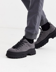 Серые туфли из искусственной замши со шнуровкой ASOS DESIGN-Серый