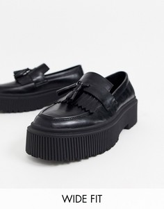Черные лоферы из искусственной кожи на массивной подошве для широкой стопы ASOS DESIGN-Черный