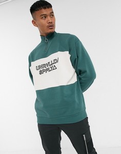 Зеленый свитшот с воротом на молнии и надписью \"unrvlld supply\" ASOS DESIGN