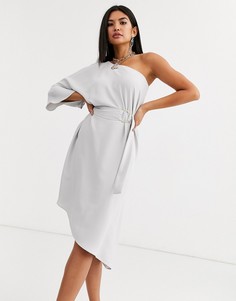 Серое платье миди на одно плечо River Island-Серый