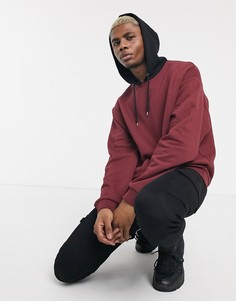 Бордовое oversize-худи с черным капюшоном ASOS DESIGN-Красный