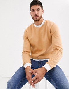 Бежевый свитшот с отделкой в рубчик белого цвета ASOS DESIGN