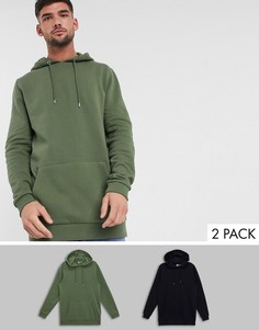 Набор из 2 худи хаки / черного цвета ASOS DESIGN-Мульти