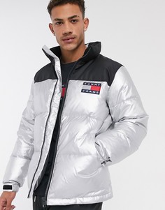 Дутая куртка металлик с черной вставкой Tommy Jeans-Серебряный