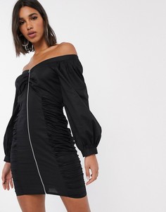 Облегающее платье мини на молнии со сборками ASOS DESIGN-Черный