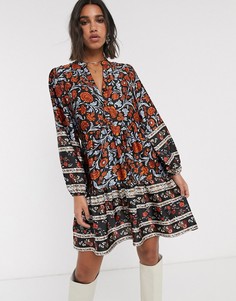 Ярусное свободное платье с цветочным принтом Object-Мульти