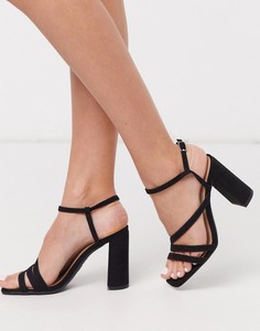 Черные босоножки с ремешками, блочным каблуком и квадратным носком New Look-Черный
