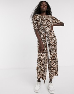 Плиссированный комбинезон с леопардовым принтом и поясом ASOS DESIGN-Мульти