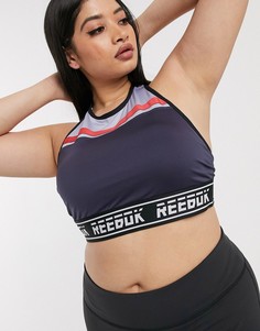 Синий удлиненный спортивный бюстгальтер Reebok Plus