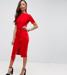Платье миди с запахом и поясом ASOS PETITE-Красный