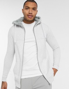Светло-серый меланжевый худи с искусственным мехом ASOS DESIGN