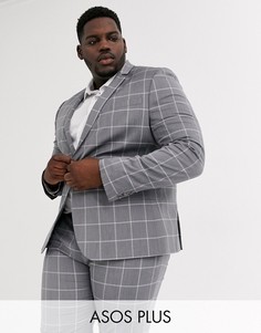Светло-серый супероблегающий пиджак в клетку ASOS DESIGN Plus