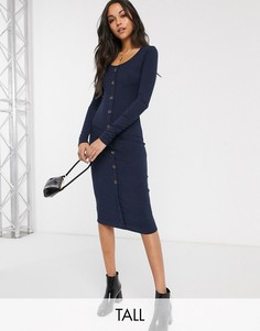 Платье миди в рубчик на пуговицах Brave Soul Tall-Темно-синий