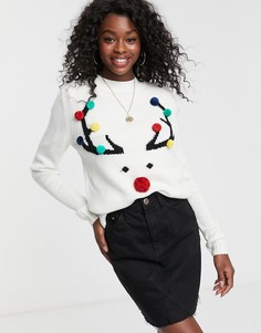 Джемпер с новогодней отделкой Brave Soul-Кремовый