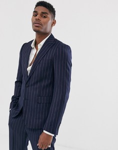 Темно-синий приталенный пиджак в полоску Devils Advocate
