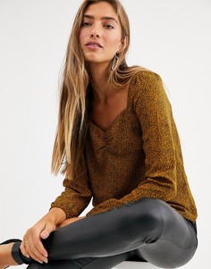 Топ с квадратным вырезом и леопардовым принтом Vila-Золотой