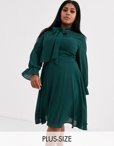 Полупрозрачное платье с длинными рукавами и завязкой на шее Unique21-Зеленый