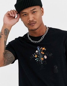 Футболка с цветочным принтом на груди ASOS DESIGN-Черный