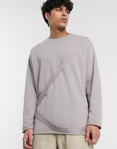 Серый oversize-свитшот с необработанным краем и ремешками ASOS DESIGN