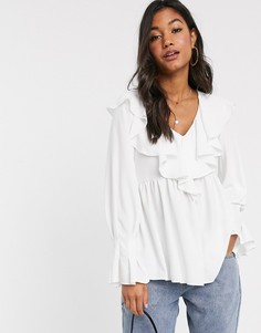 Лонгслив с воротом-оборкой и сборками ASOS DESIGN-Белый