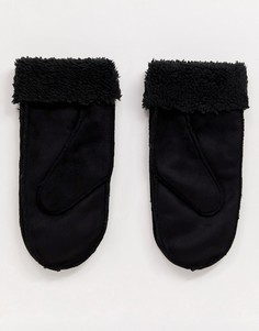 Варежки из искусственной овчины ASOS DESIGN-Черный