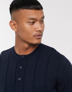 Темно-синий джемпер в широкий рубчик с воротом на пуговицах ASOS DESIGN