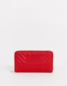 Красный кошелек на молнии с тисненым логотипом Love Moschino