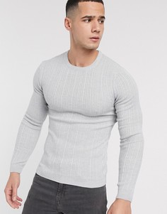 Серый обтягивающий джемпер в рубчик ASOS DESIGN