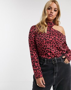 Топ с ярким леопардовым принтом и вырезами ASOS DESIGN Curve-Мульти
