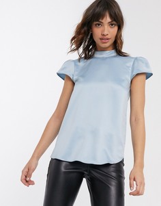 Голубой атласный топ свободного покроя с короткими рукавами River Island-Синий