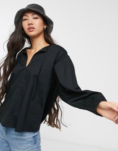 Черная блузка с завязкой на шее Monki-Черный