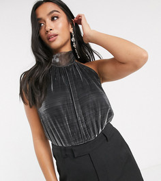 Серебристый блестящий боди с халтером Missguided Petite-Серебряный