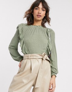 Зеленый лонгслив с оборками River Island-Черный