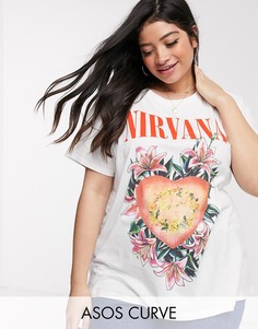 Футболка из органического хлопка с винтажным принтом Nirvana ASOS DESIGN Curve-Белый