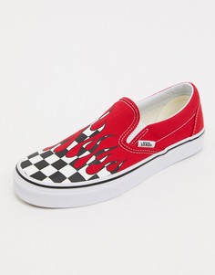 Красные кеды-слипоны с рисунком пламени и вставкой в клетку Vans Authentic-Красный