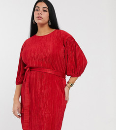 Плиссированное платье-футболка с поясом Another Reason Plus-Красный