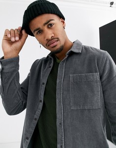 Серая вельветовая рубашка с длинными рукавами Topman-Серый