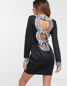 Платье мини с длинными рукавами и стразами на спине ASOS DESIGN-Черный