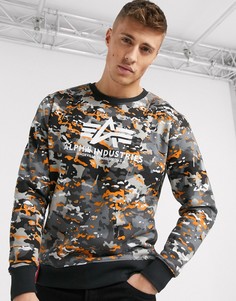 Хлопковый джемпер с камуфляжным узором Alpha Industries-Черный