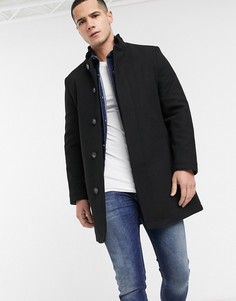 Черное пальто с воротником-трубой Burton Menswear-Черный