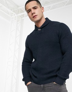 Темно-синий джемпер с шалевым воротником Burton Menswear