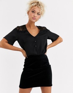 Кружевная футболка Pieces-Черный