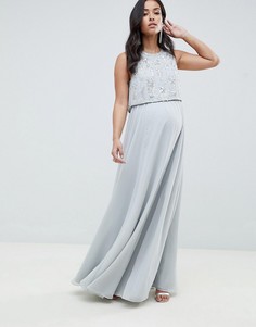 Платье макси с укороченным топом и отделкой ASOS DESIGN Maternity-Серый
