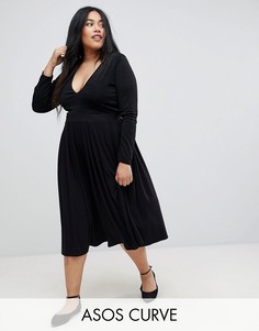 Юбка миди со складками ASOS DESIGN Curve-Черный