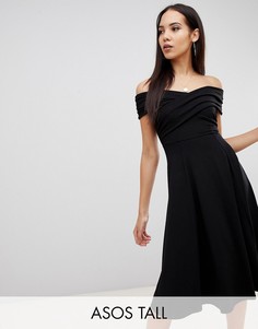 Приталенное платье миди со спущенными плечами ASOS DESIGN Tall-Черный